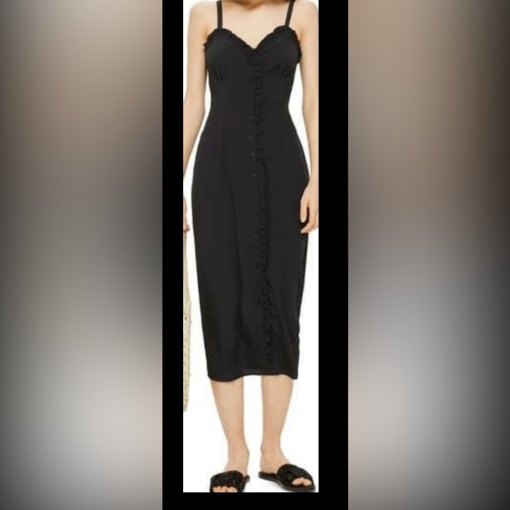 NWOT Topshop ruffled button black slipdress